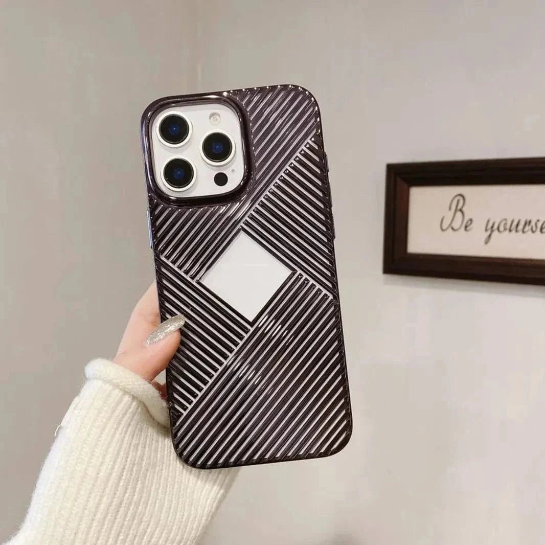 Luxury Geometric Corrugated Pattern Electroplate Case for iPhone 15