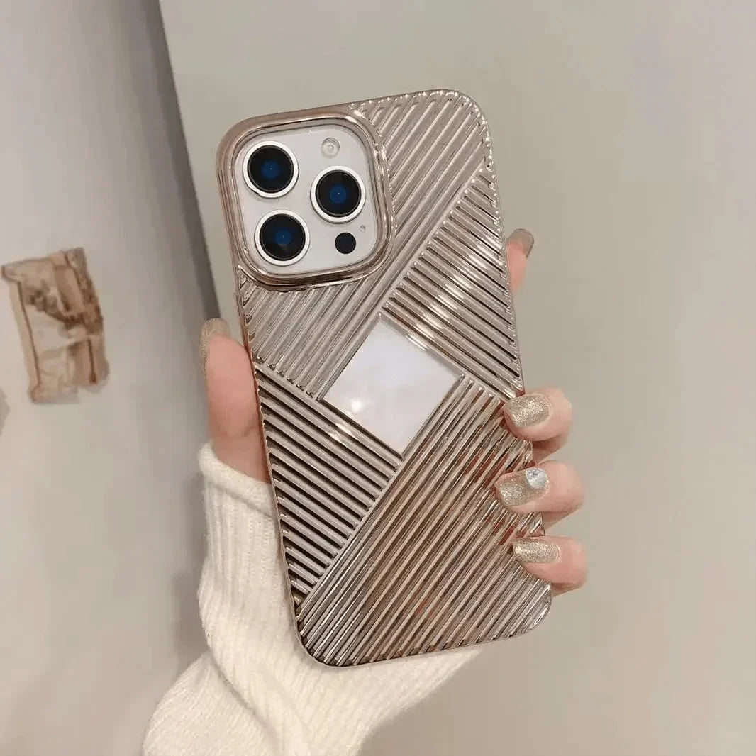 Luxury Geometric Corrugated Pattern Electroplate Case for iPhone 15