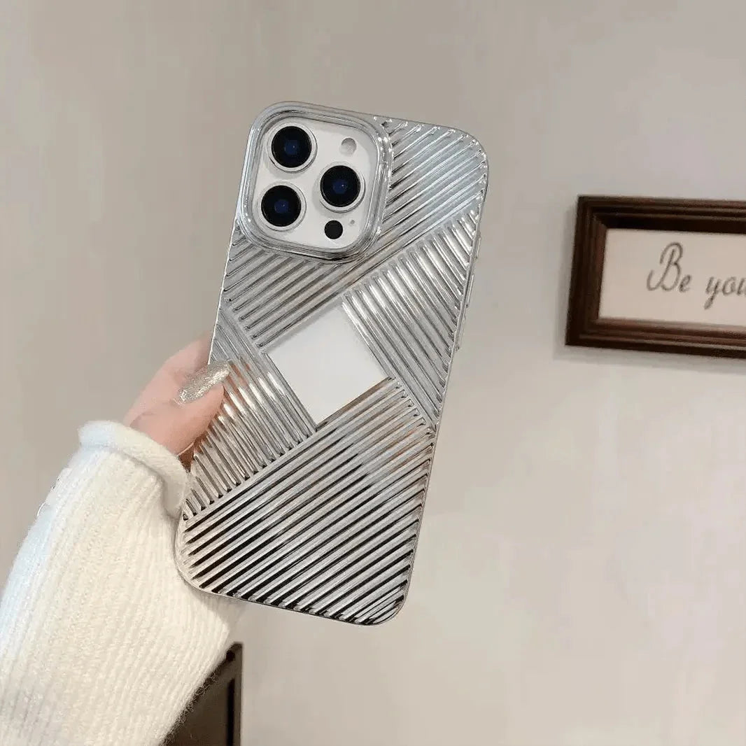 Luxury Geometric Corrugated Pattern Electroplate Case for iPhone 16