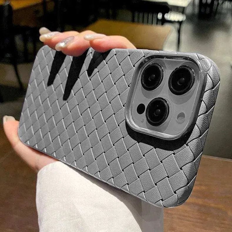 Luxury Weave Breathable Matte Silicone Soft Grid Case for iPhone Back Cases iPhone 15 Pro Max / Grey