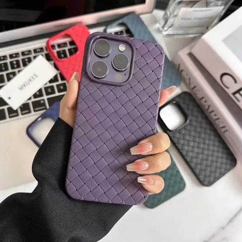 Luxury Weave Breathable Matte Silicone Soft Grid Case for iPhone Back Cases iPhone 14 Pro Max / Deep Purple