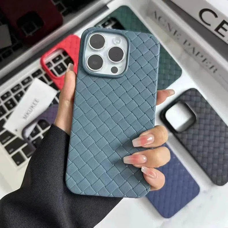 Luxury Weave Breathable Matte Silicone Soft Grid Case for iPhone Back Cases iPhone 14 Pro Max / Alpine Blue