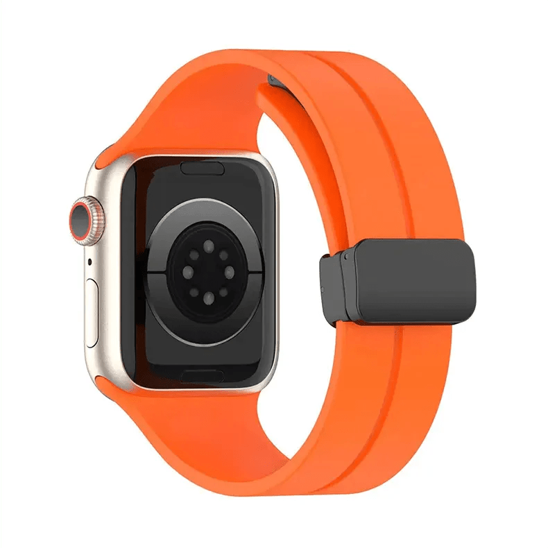 Magnetic D-Buckle Silicone Watch Band for Apple Watch Watch Bands 42mm | 44mm | 45mm | Ultra 49mm / Orange