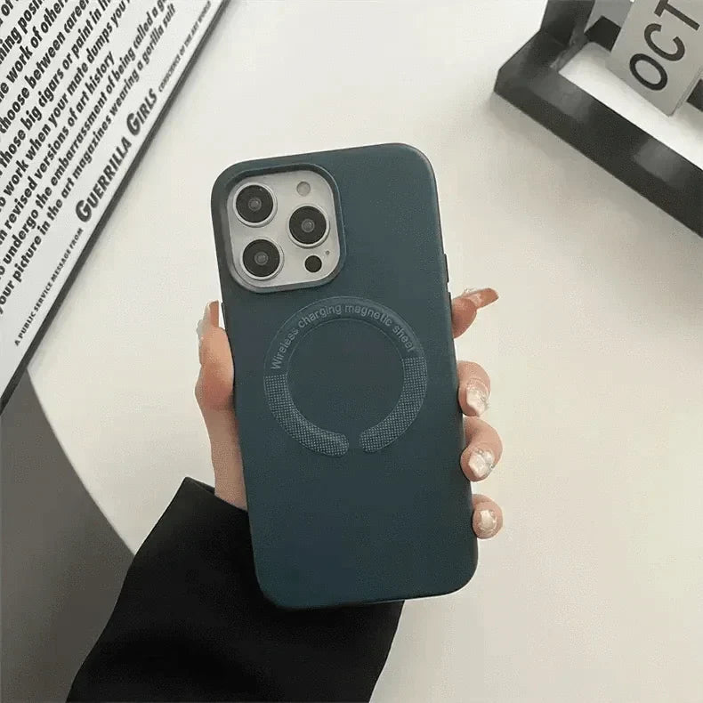 Magsafe PU Leather Magnetic Hard Case for iPhone 15 Pro