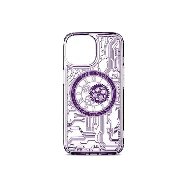 Mechanical Magnetic Magsafe Clear Case for iPhone Back Cases iPhone 14 Pro Max / Purple / With MagSafe