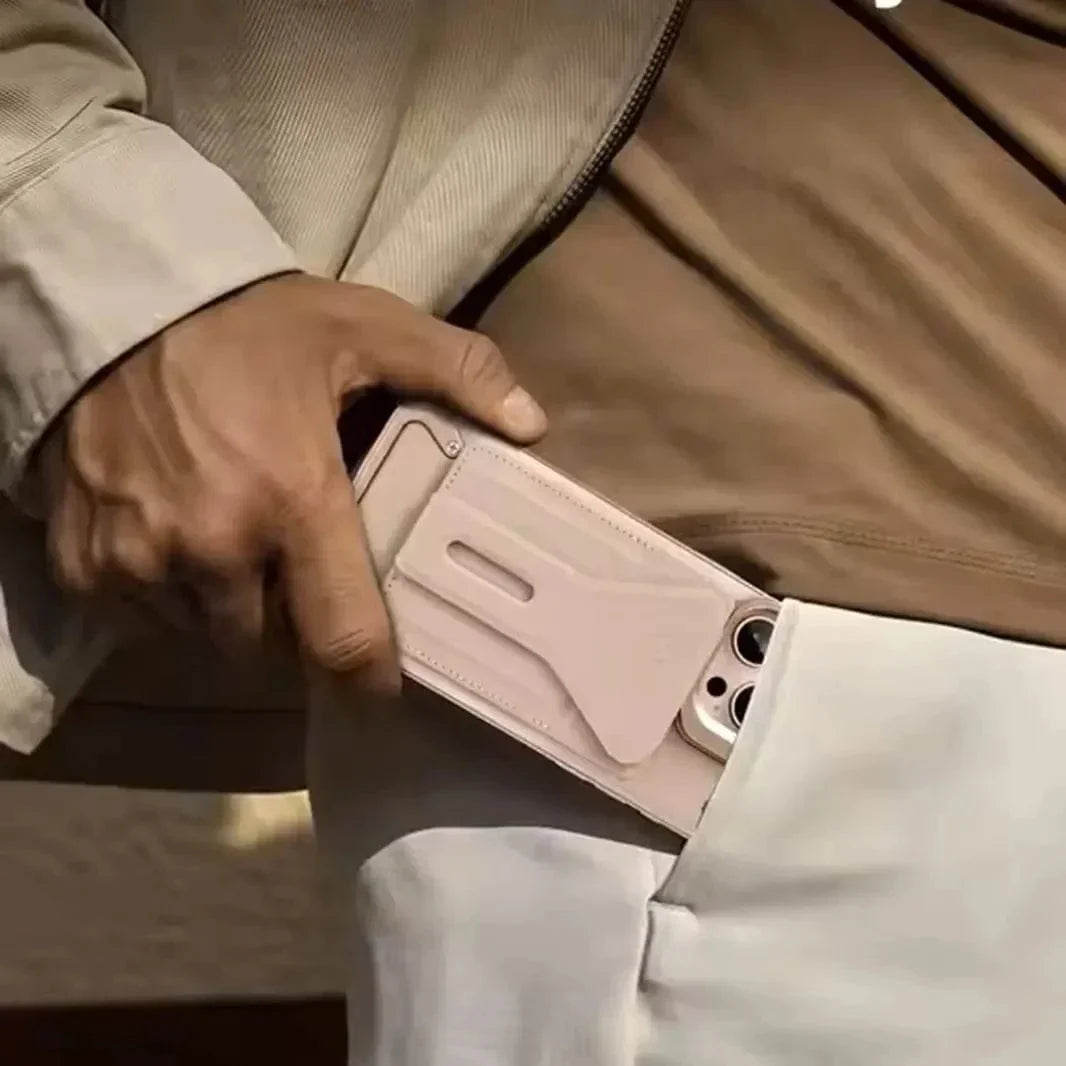 Metal Frame Leather Magnetic Card Holder MagSafe Case for iPhone 16 Pro