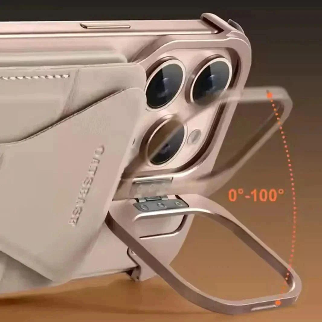 Metal Frame Leather Magnetic Card Holder MagSafe Case for iPhone 16 Pro