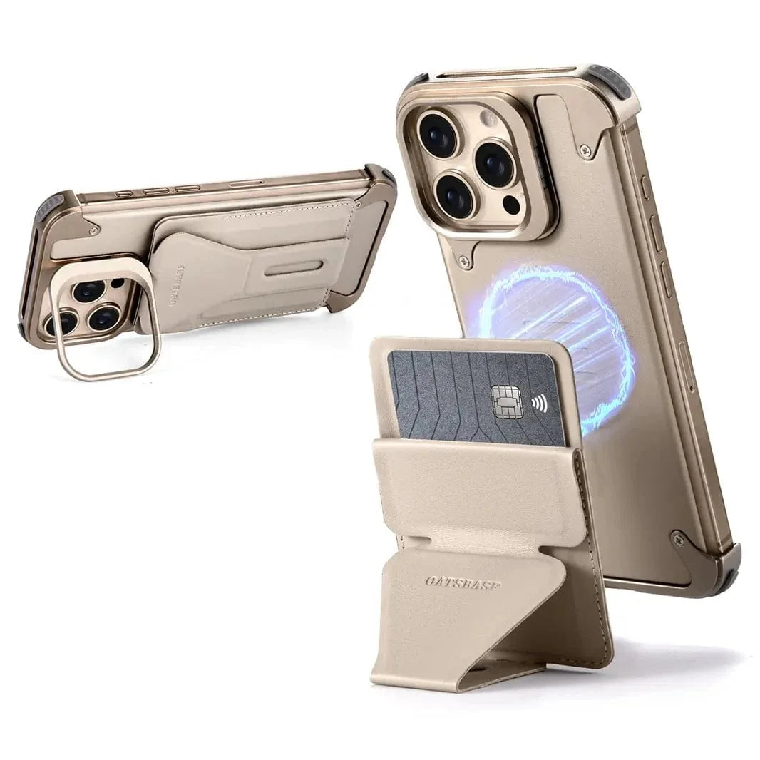 Metal Frame Leather Magnetic Card Holder MagSafe Case for iPhone 16 Pro