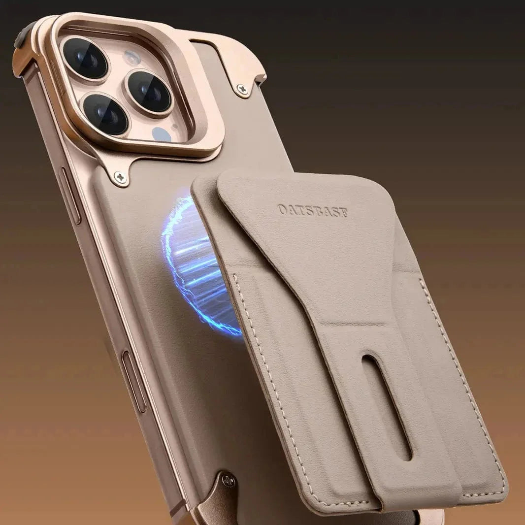 Metal Frame Leather Magnetic Card Holder MagSafe Case for iPhone 16 Pro