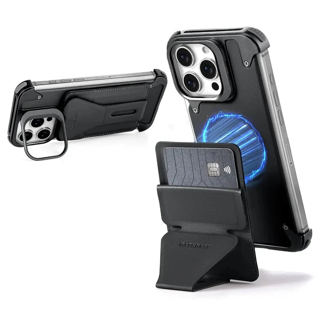 Metal Frame Leather Magnetic Card Holder MagSafe Case for iPhone 16 Pro