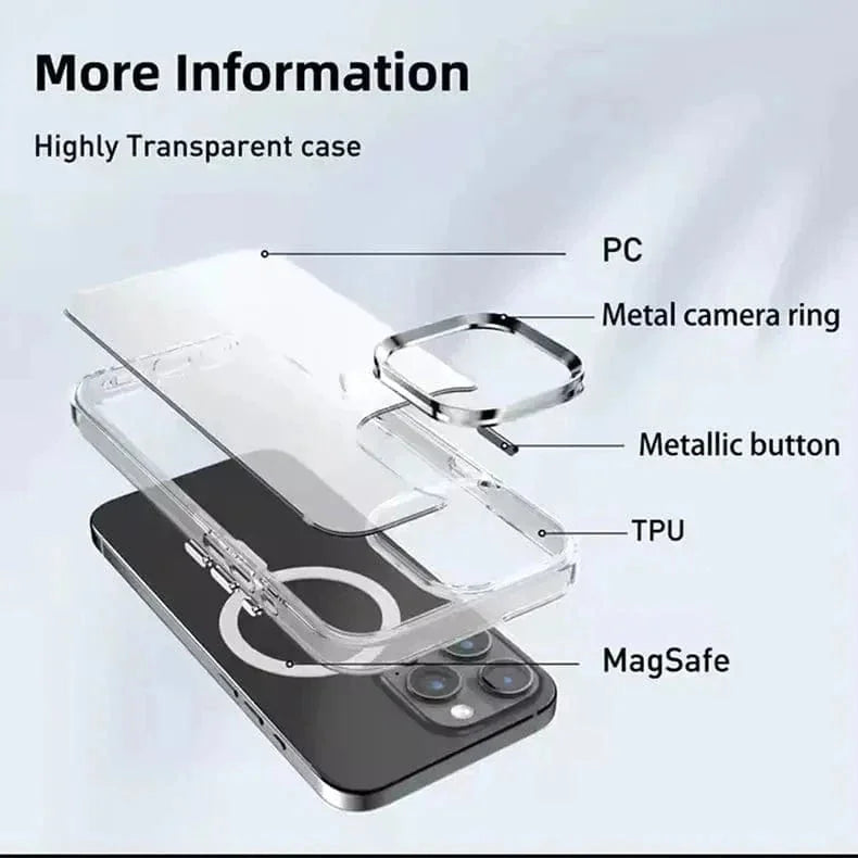 Cystal Clear Slim Metal Keys Magsafe Case for iPhone 16