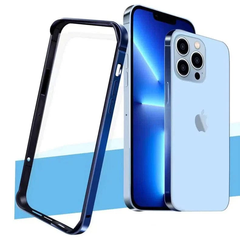 Metal reinforced aluminum bumper frame for iPhone Back Cases iPhone 12 Pro Max / Blue