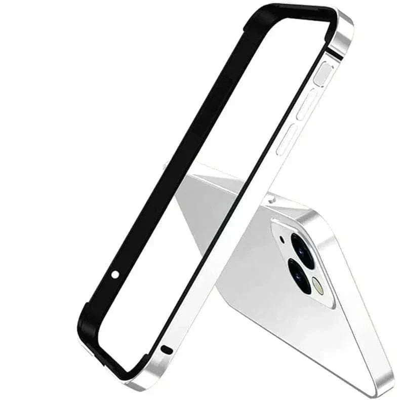 Metal reinforced aluminum bumper frame for iPhone 16 Pro Max Silver Back Cases