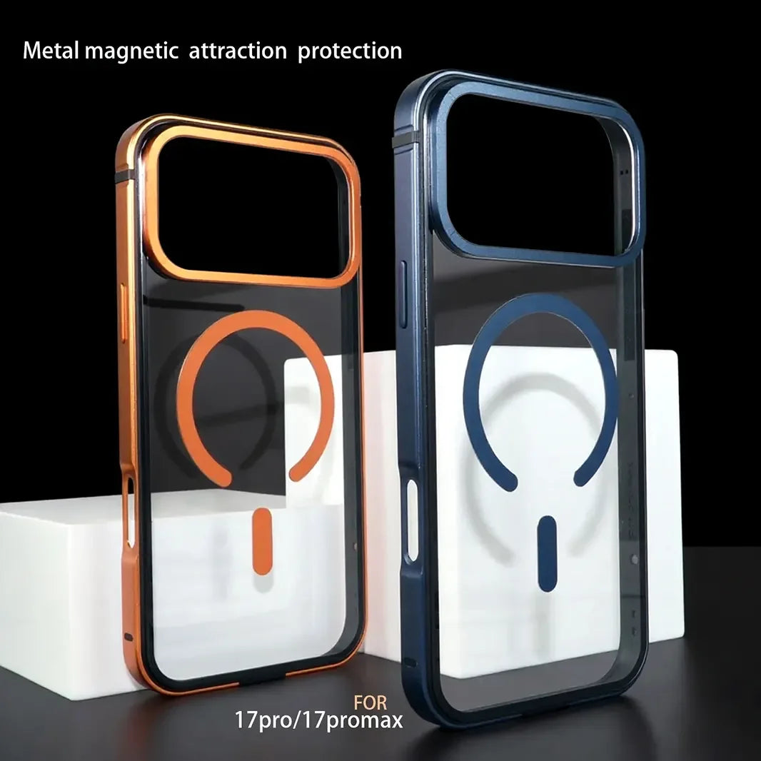 Metal TPU Frame PC Back Transparent Hard Case for iPhone 17 Pro Max