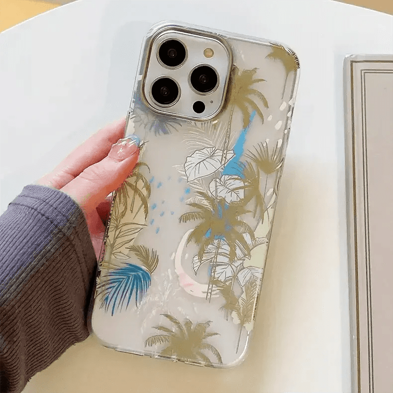 MIKALEN Floral Print Soft TPU Clear Edge Case for iPhone Back Cases iPhone 15 Pro Max / Golden Leafs