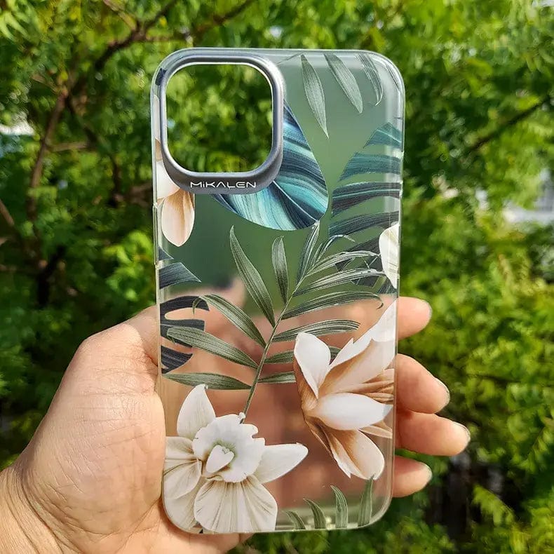 MIKALEN Floral Print Soft TPU Clear Edge Case for iPhone Back Cases iPhone 15 Pro Max / Green Leafs