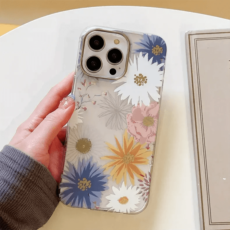 MIKALEN Floral Print Soft TPU Clear Edge Case for iPhone Back Cases iPhone 15 Pro Max / Sun Flower