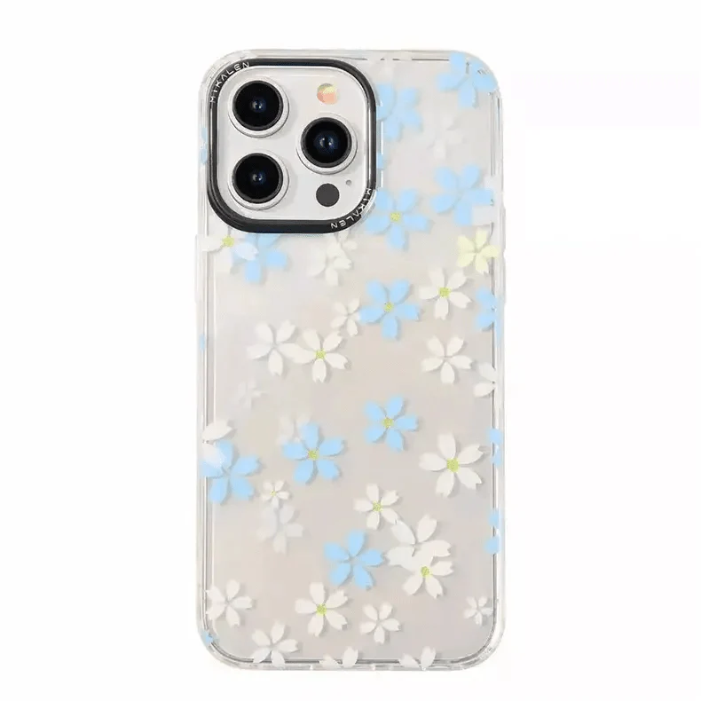 Mikalen Romantic Cherry Blossom Case for iPhone 15 Pro Blue Back Cases