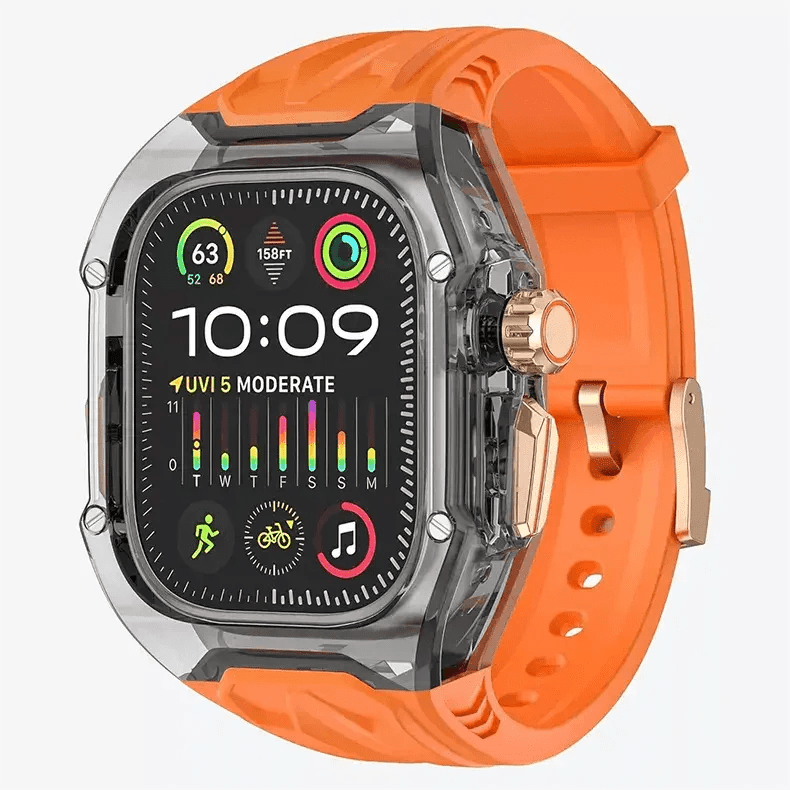 Military Rugged Hard Watch Case with Silicone Band for Apple Watch Watch Bands 45mm | 44mm / Orange Smoke