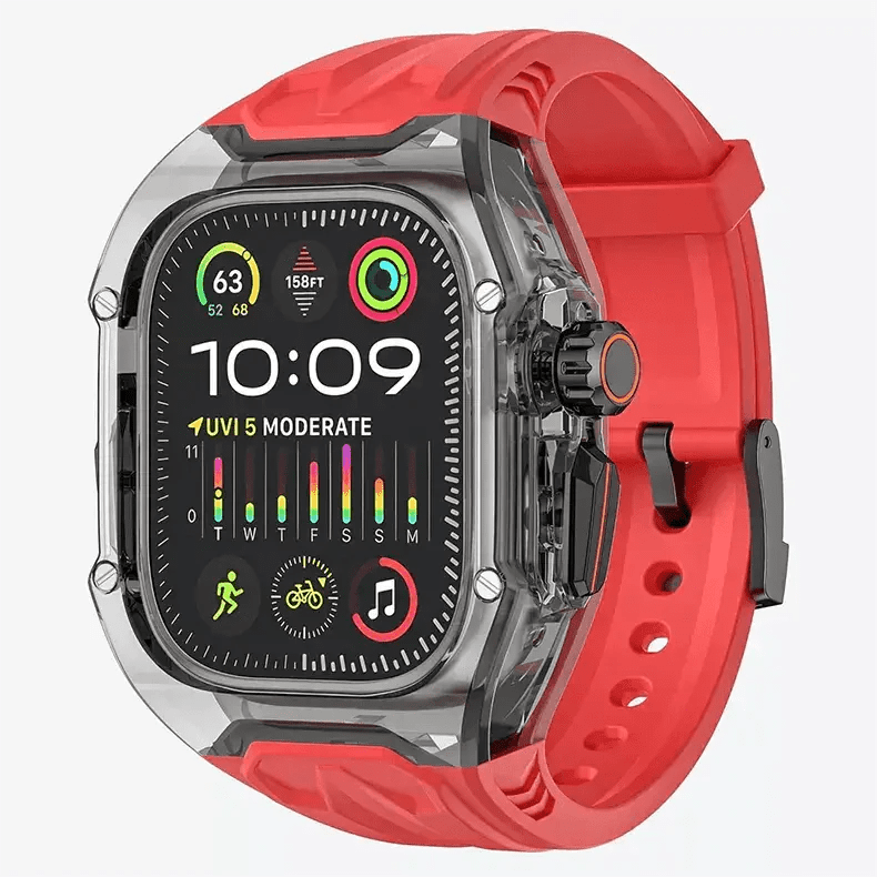 Military Rugged Hard Watch Case with Silicone Band for Apple Watch Watch Bands Ultra 49mm / Red Smoke