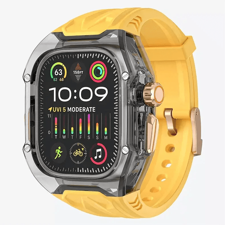 Military Rugged Hard Watch Case with Silicone Band for Apple Watch Watch Bands Ultra 49mm / Yellow Smoke