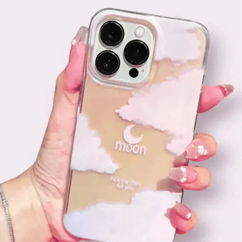 Moon Print Soft TPU Edge Hard Case for iPhone 15