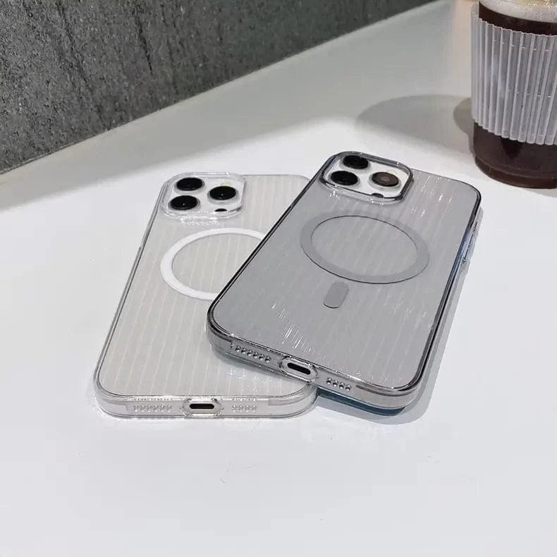 Non-Slip Edge Fluted Grating MagSafe Transparent Phone Case for iPhone Back Cases