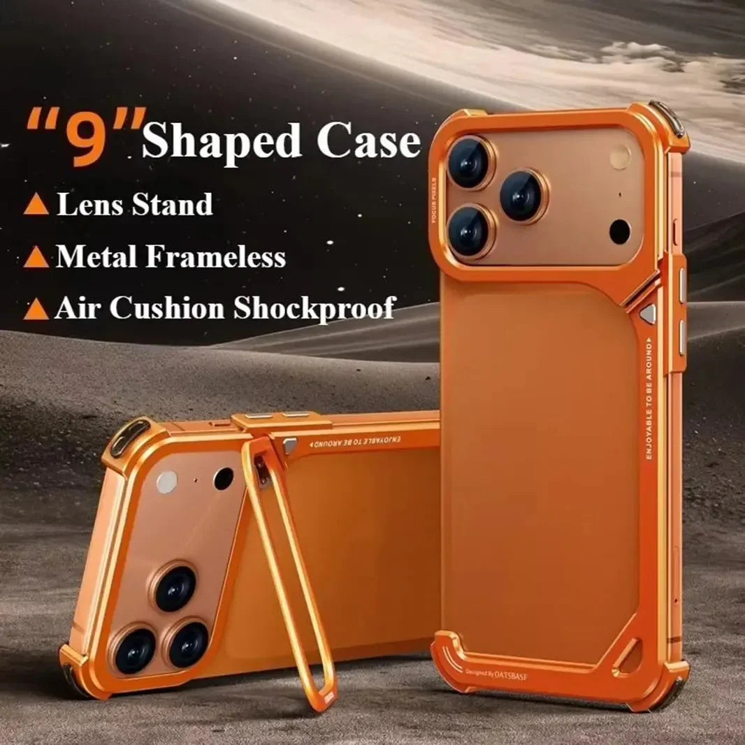 Oatsbasf 9 Shape Invisible Kickstand Air Cushion Aluminum Metal Bumper Case for iPhone 17 Pro Max