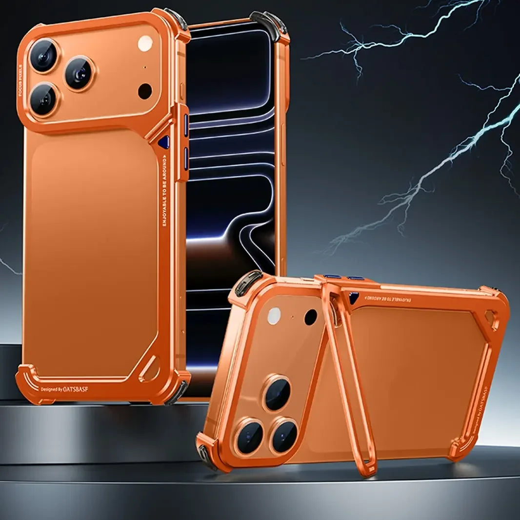 Oatsbasf 9 Shape Invisible Kickstand Air Cushion Aluminum Metal Bumper Case for iPhone 17 Pro Max