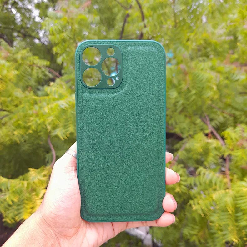 Pebble Genuine Leather Texture Case for iPhone Back Cases iPhone 13 Pro Max / Green