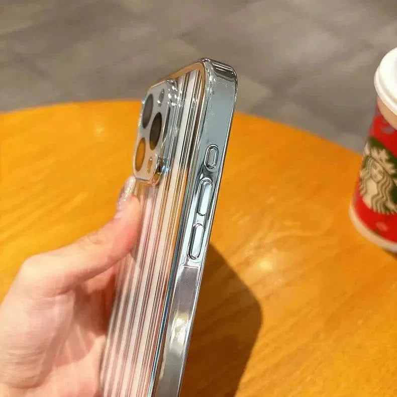 Plating Stripes Camera Protective Lens Clear Case for iPhone 14