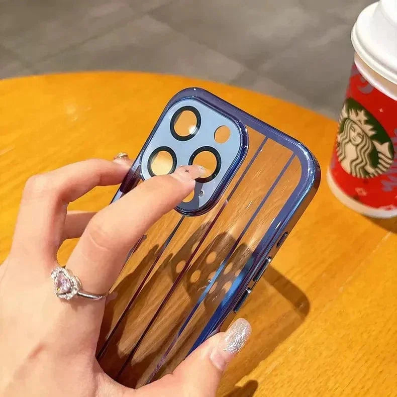 Plating Stripes Camera Protective Lens Clear Case for iPhone 14
