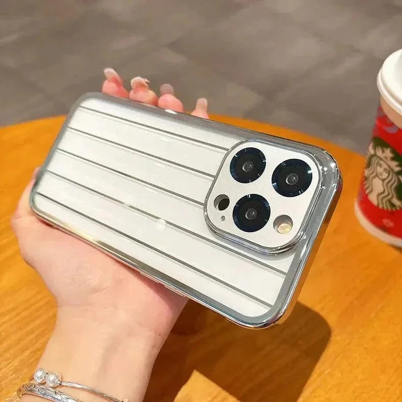 Plating Stripes Camera Protective Lens Clear Case for iPhone 14