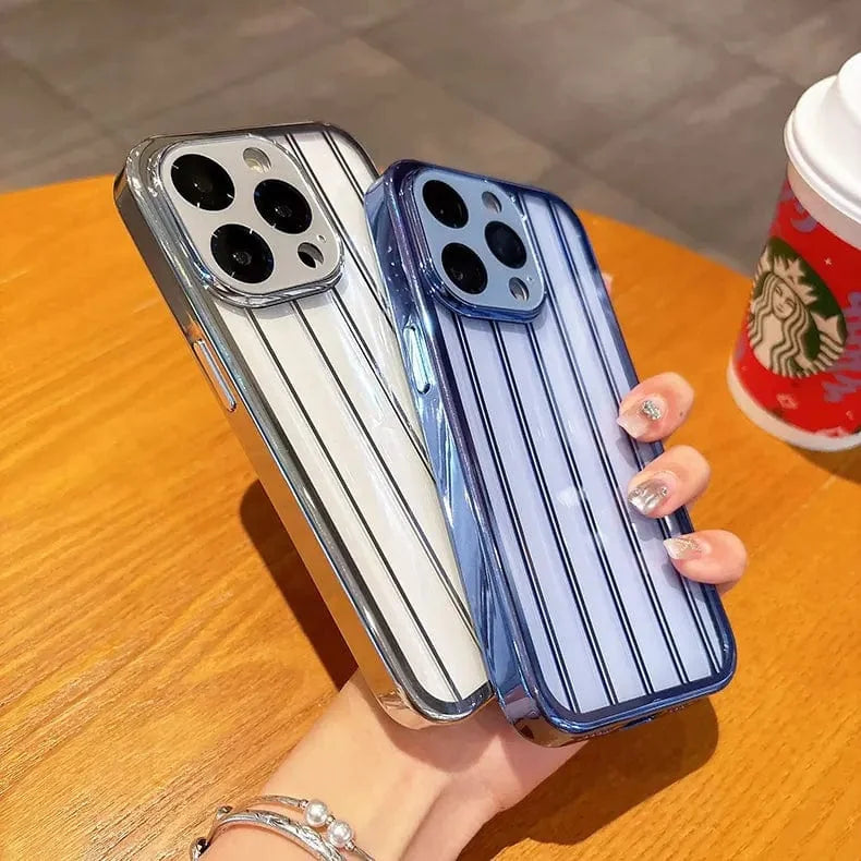 Plating Stripes Camera Protective Lens Clear Case for iPhone 15