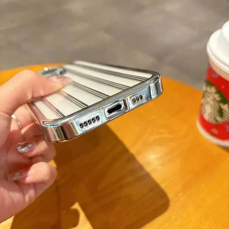 Plating Stripes Camera Protective Lens Clear Case for iPhone 15