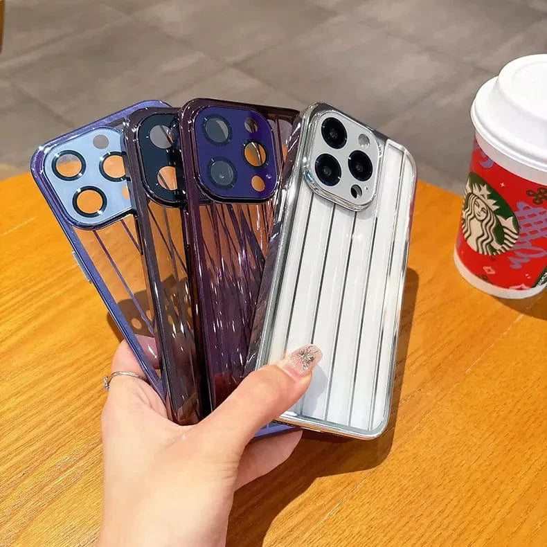 Plating Stripes Camera Protective Lens Clear Case for iPhone 15