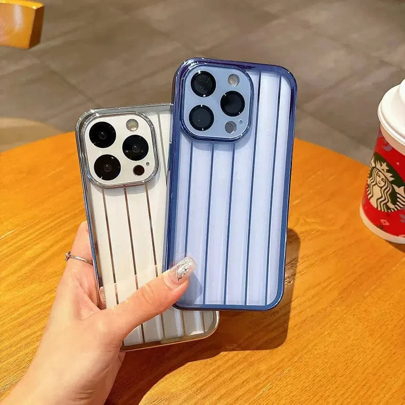 Plating Stripes Camera Protective Lens Clear Case for iPhone 15 Pro
