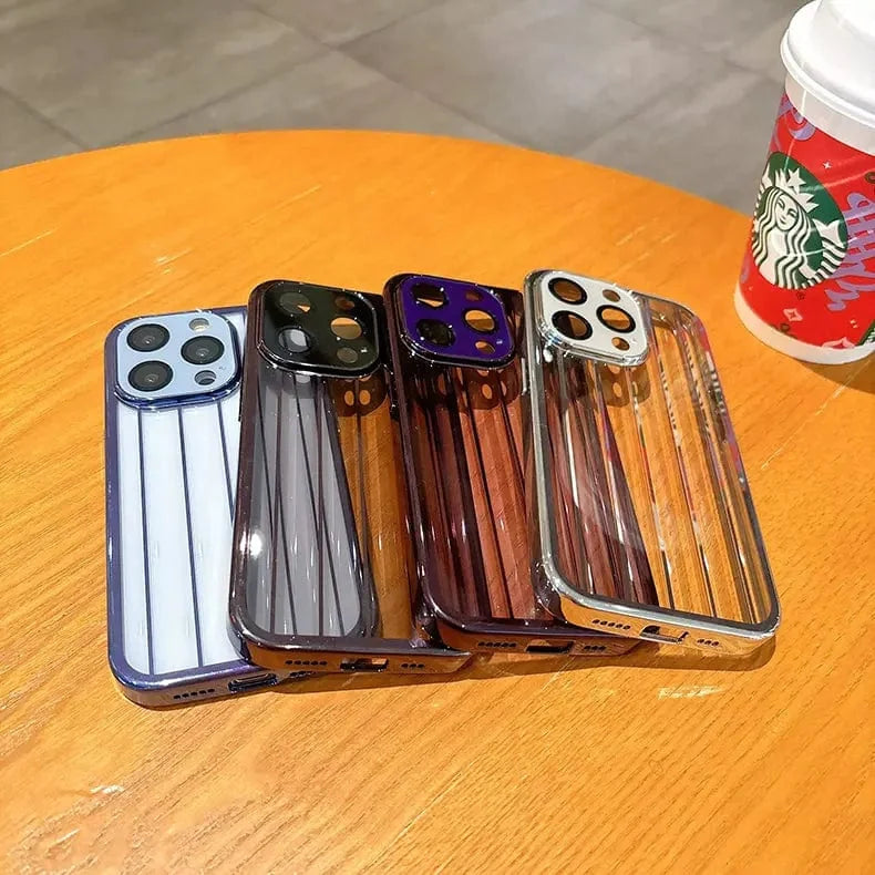 Plating Stripes Camera Protective Lens Clear Case for iPhone 15 Pro