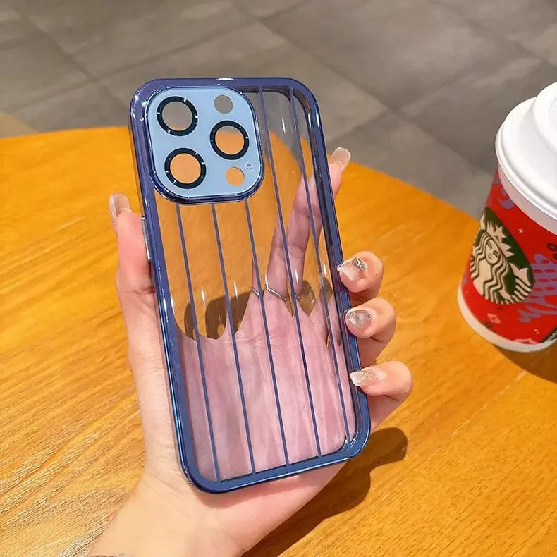 Plating Stripes Camera Protective Lens Clear Case for iPhone 15