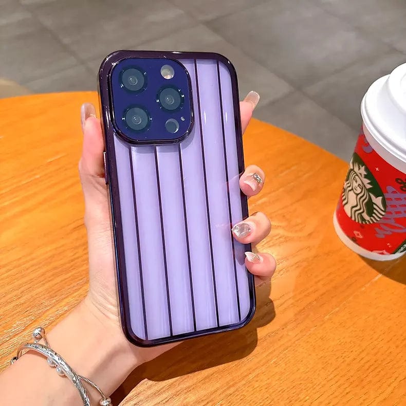 Plating Stripes Case with Camera Protective Lens for iPhone 14 Pro Deep Purple Back Cases