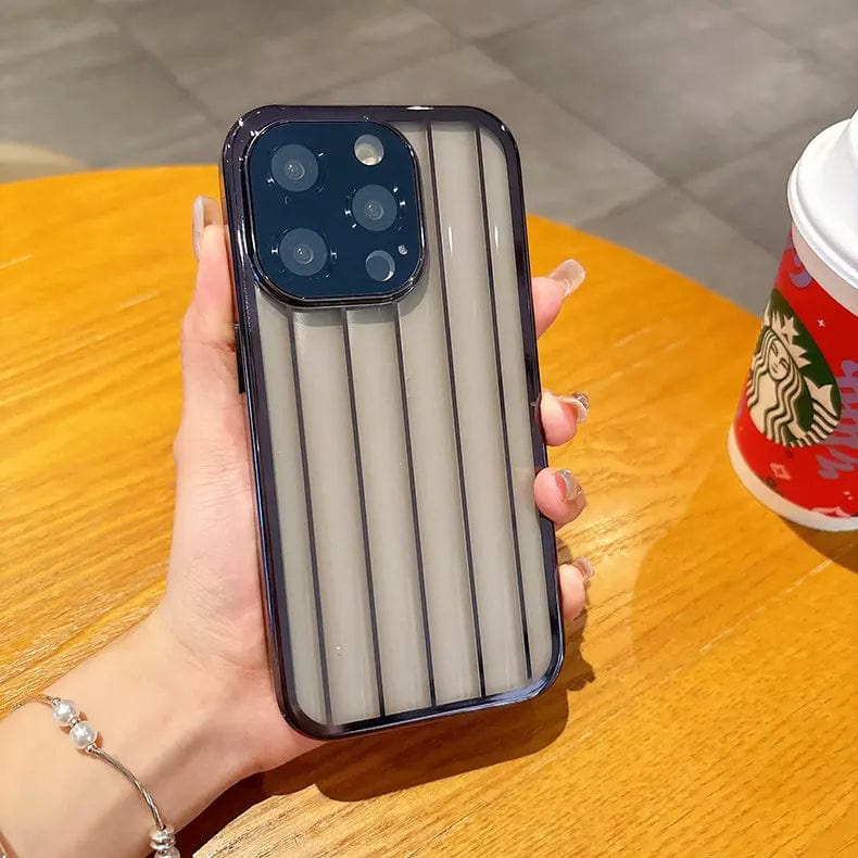 Plating Stripes Case with Camera Protective Lens for iPhone 14