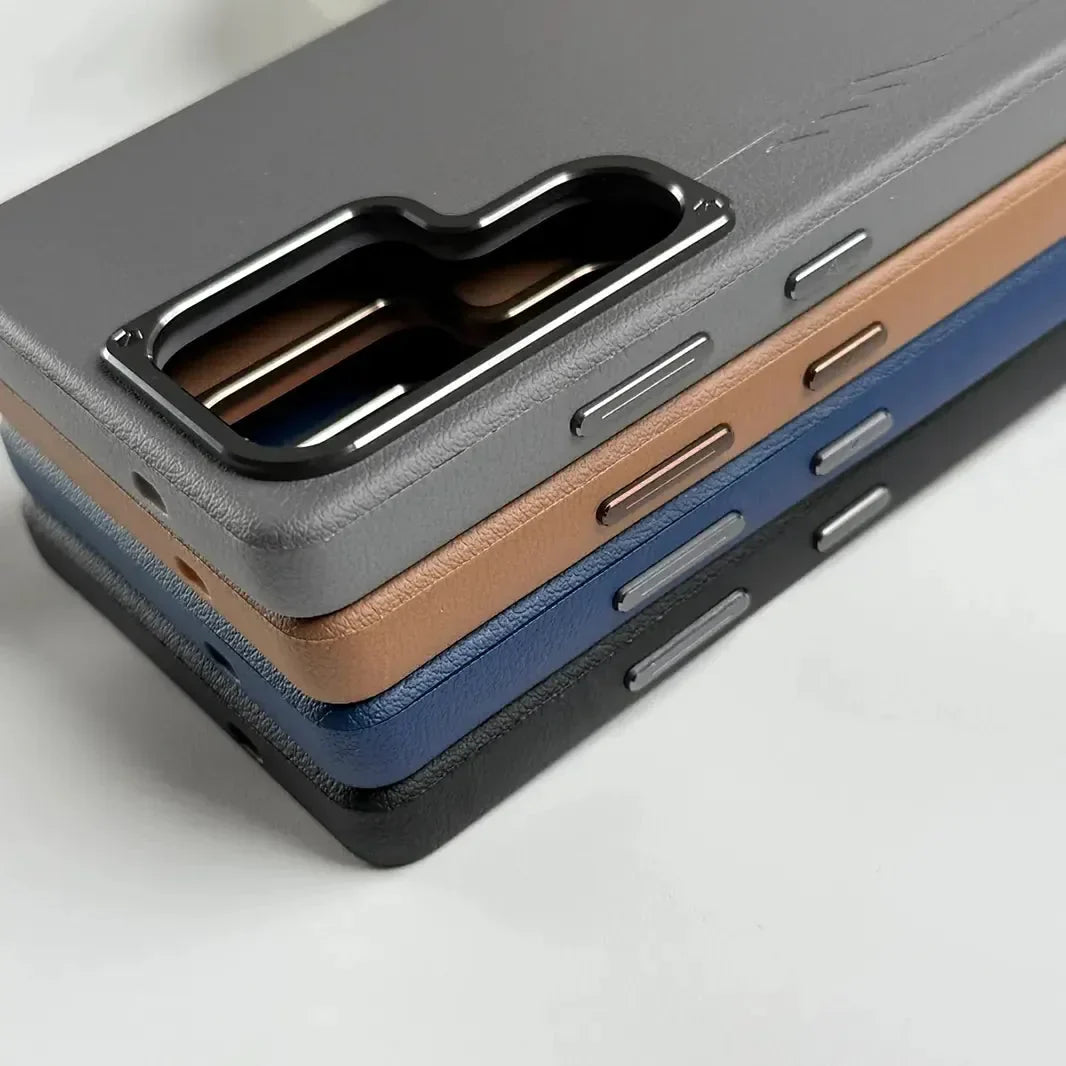 Premium Leather Texture Metal Button MagSafe Case for Samsung S25 Ultra