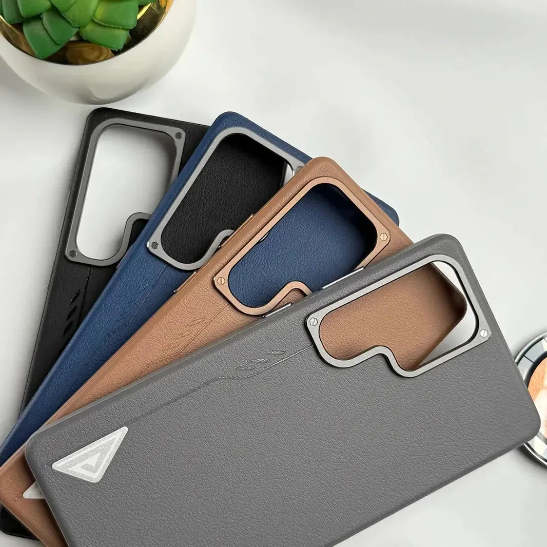 Premium Leather Texture Metal Button MagSafe Case for Samsung S25 Ultra