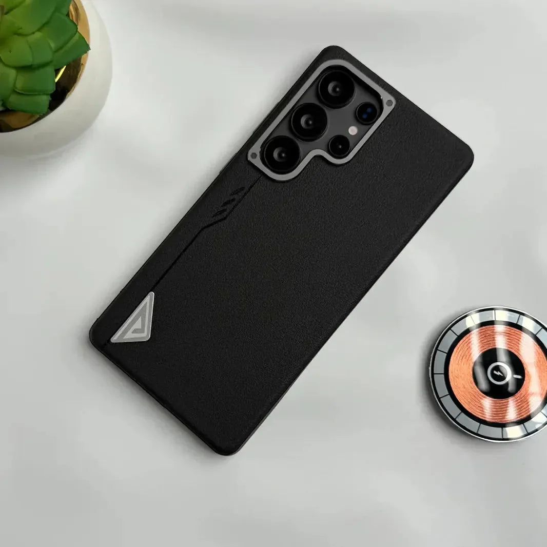 Premium Leather Texture Metal Button MagSafe Case for Samsung S25 Ultra