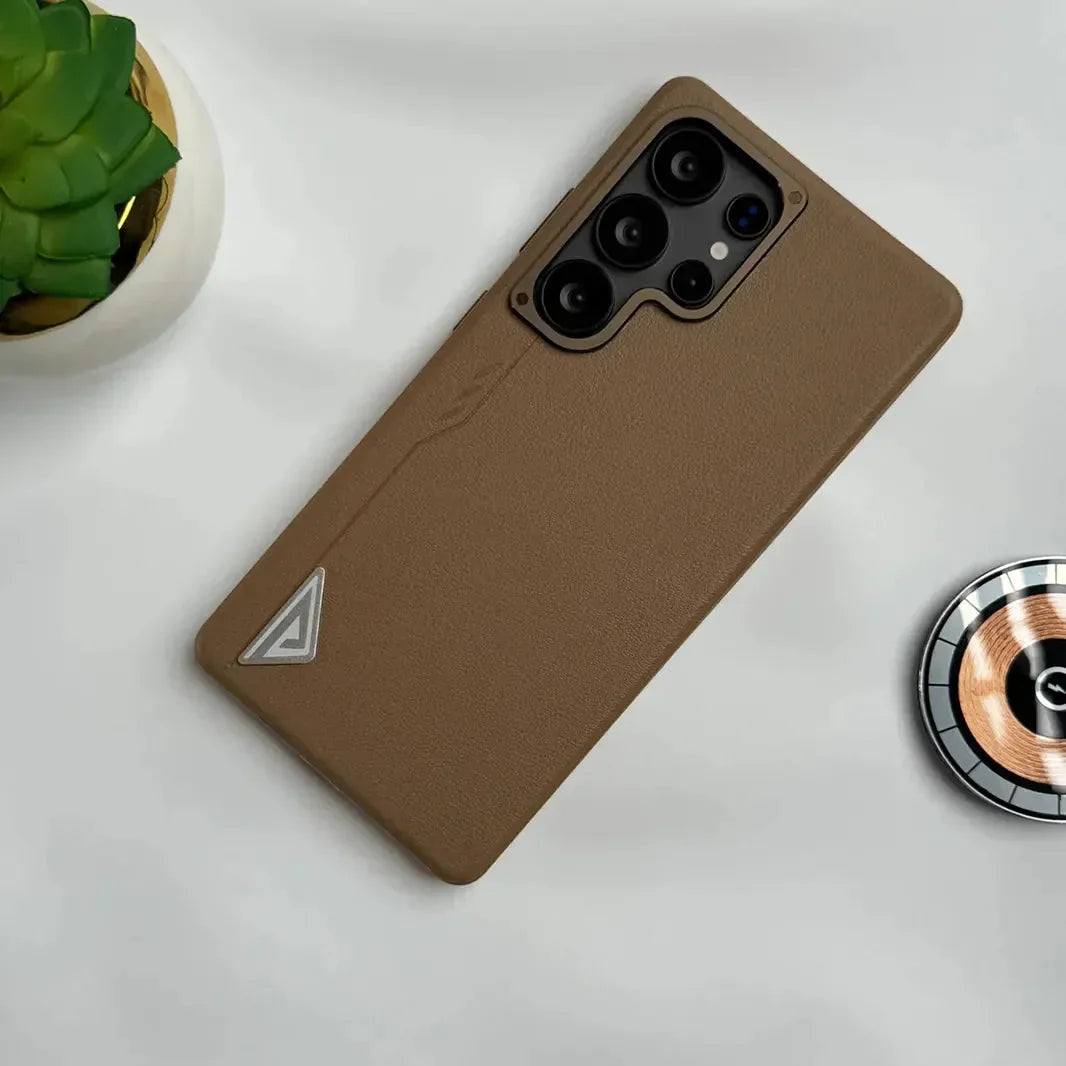 Premium Leather Texture Metal Button MagSafe Case for Samsung S25 Ultra