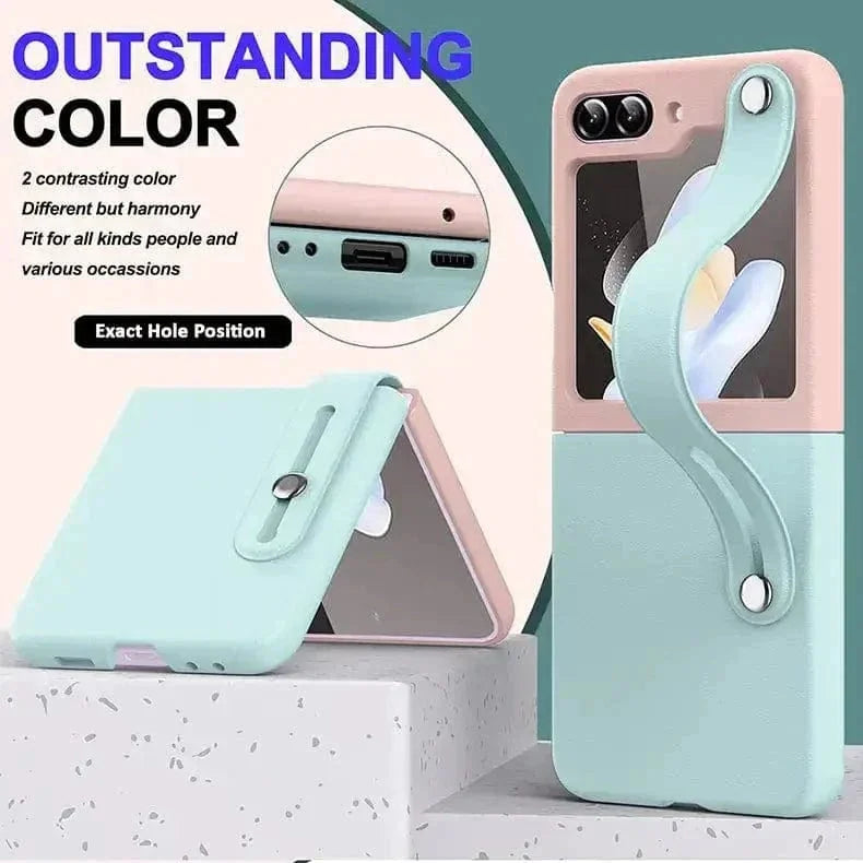 PU Leather Wrist Band Dual Color Case for Samsung Z Flip5