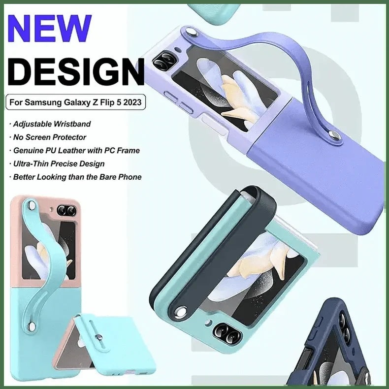PU Leather Wrist Band Dual Color Case for Samsung Z Flip5