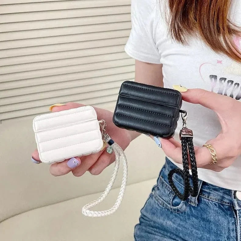 Puffy Pebble Leather Dual Layer Hard Cover for Airpods 1 | 2