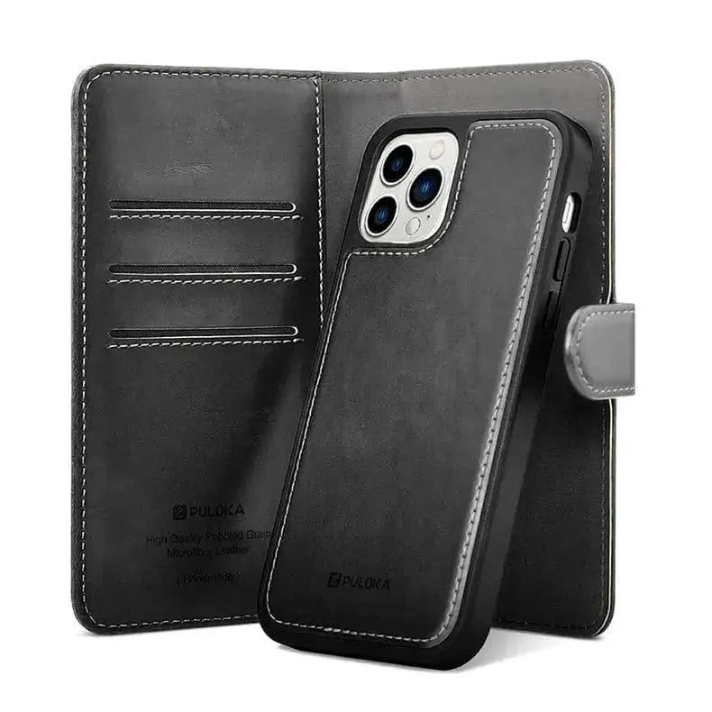 PULOKA PU Leather Wallet Case with Detachable 2 in 1 Function for iPhone Back Cases