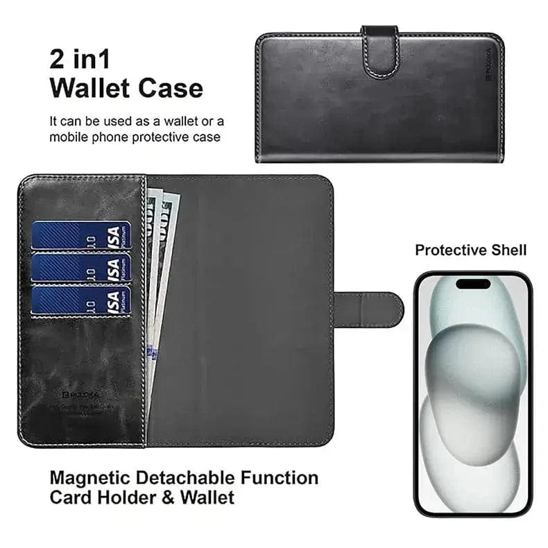 PULOKA PU Leather Wallet Case with Detachable 2 in 1 Function for iPhone Back Cases